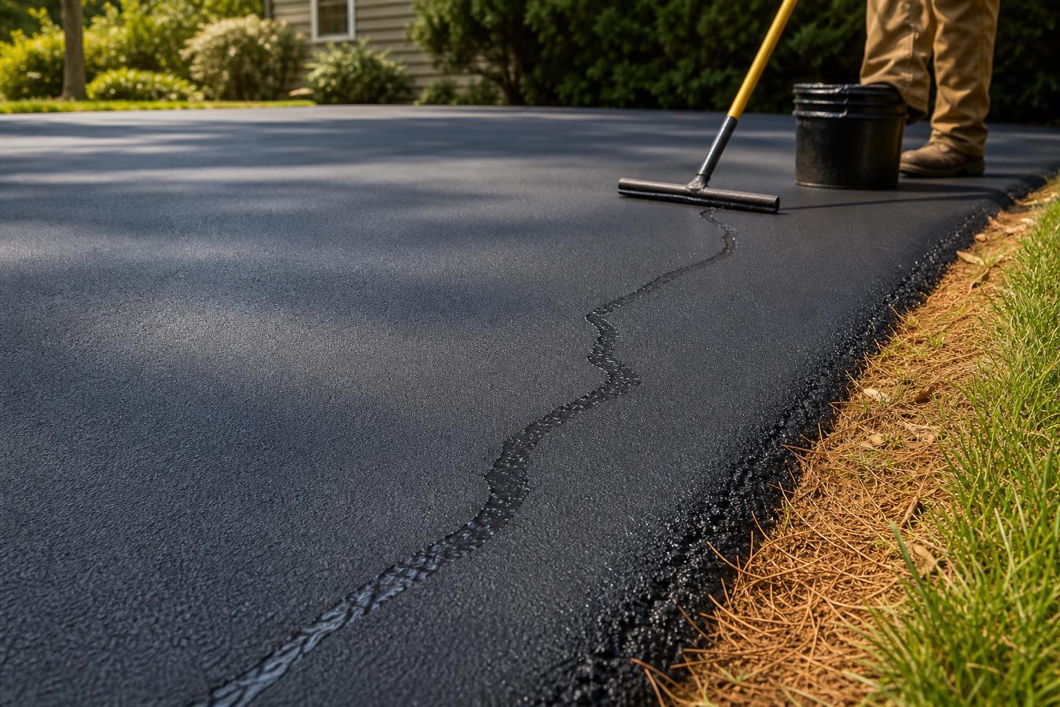 Freshly sealed asphalt driveway in High Point